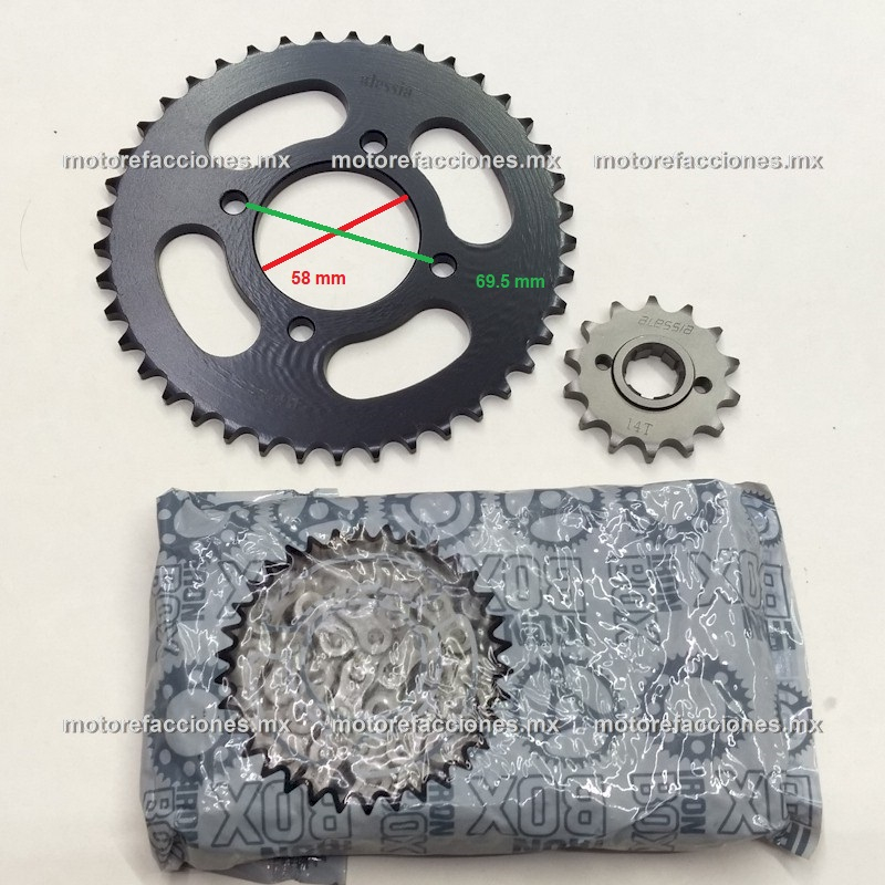 KIT CADENA C/SPROCKETS MOTO ITALIKA FT150S 14-16/ ITALIKA FT150 TS 16-17/  CADENA 428H-104L/ SPROCKET 41T-15T - RUNSA Autopartes