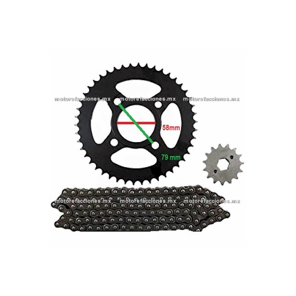 Kit de Sproket, Piñon y Cadena Reforzada - (46/15T + 428H) - Italika DM200