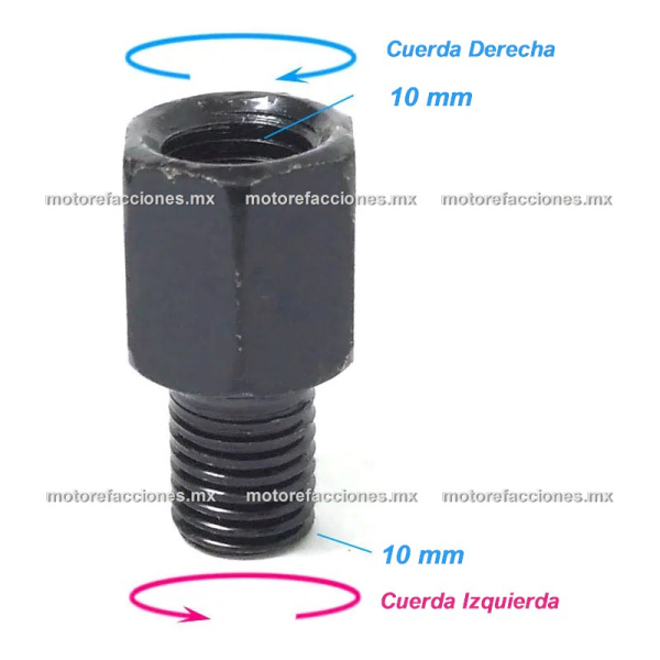 Adaptador para Espejo 10mm a 10mm - Cuerda izquierda a Cuerda Derecha - Pza