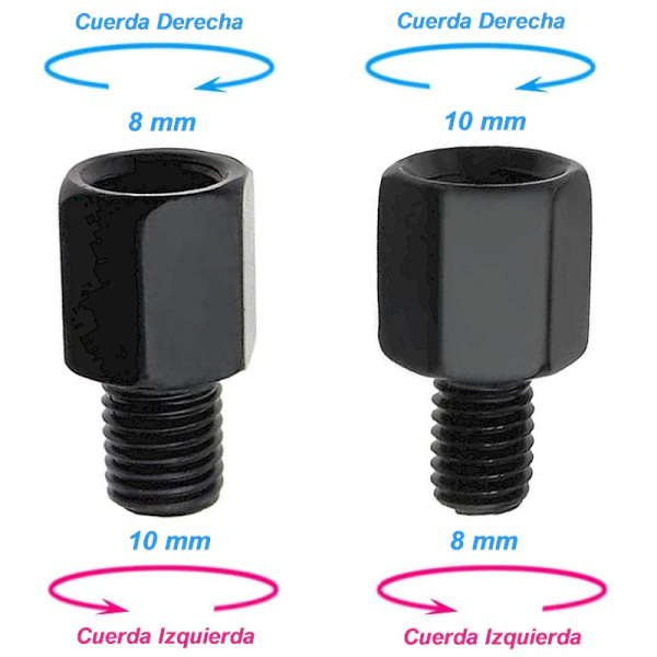 Adaptadores para Espejo 10mm a 8mm y 8mm a 10mm - Cuerda izquierda a Cuerda Derecha - Par