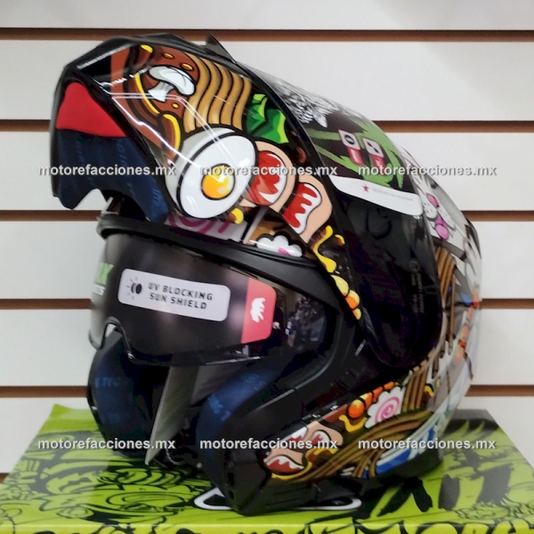 Casco HAX Integral Abatible AMATISTA Menki Neko Negro Brillante - Talla L